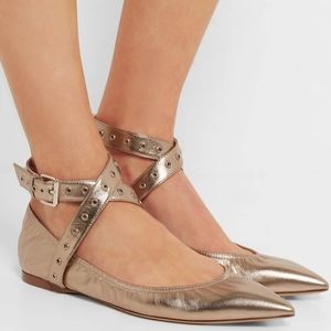Valentino Garavani Love Latch Gold Napa Leather Pointy Ballet Flats sz 38 or 7.5